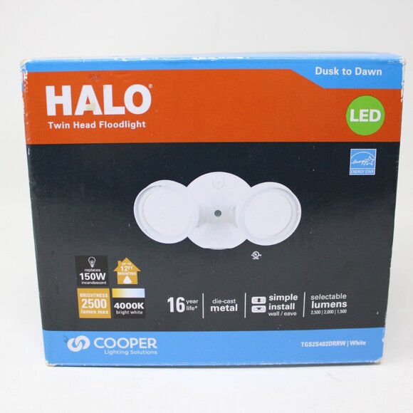 Halo Outdoor Security Twin Head Floodlight NEW Dusk to Dawn Cooper Lighting - Picture 1 of 10